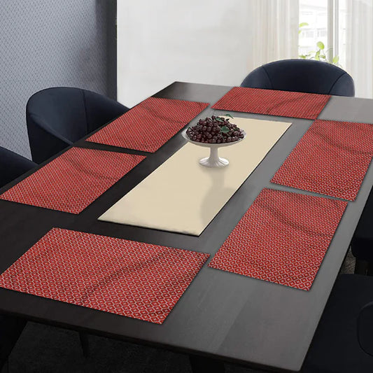 Maroon Cotton Silver Geometric Printed Placemat Set Of 6