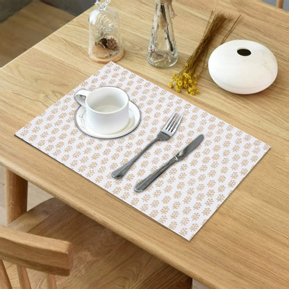 White Cotton Gold Floral Printed Placemat Set Of 6