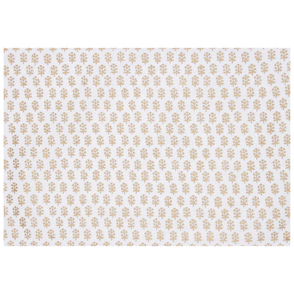 White Cotton Gold Floral Printed Placemat Set Of 6