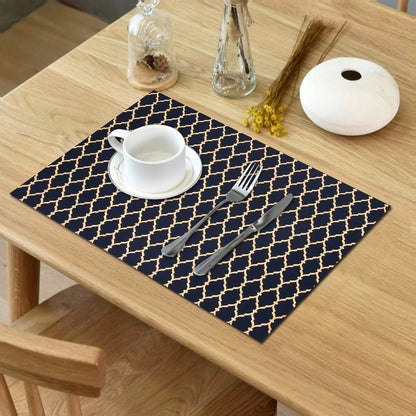 Blue Cotton Gold Geometric Printed Placemat Set Of 6