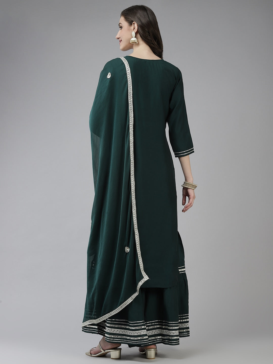 Teal Green Ethnic Motifs Dupatta Set-Yufta Store-2508SKDTGM