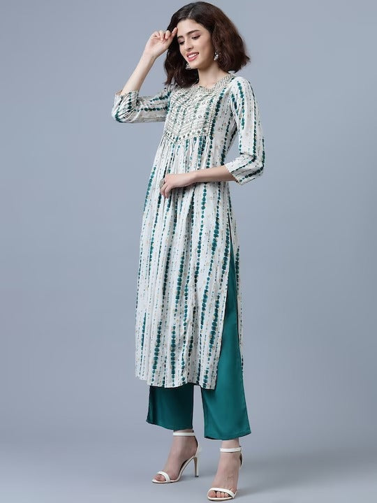 Turquoise Blue Printed Kurti Suit Orchids Boutique