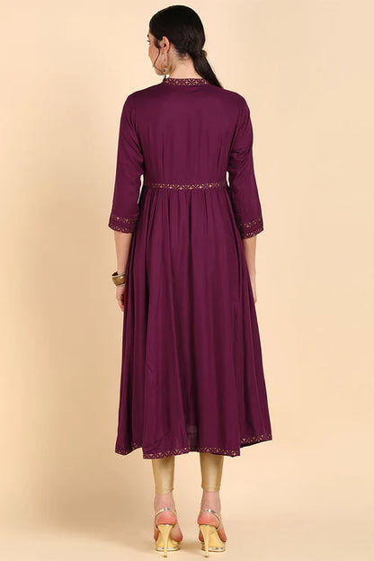 Burgundy & Rosewood Thread Work Anarkali Kurta