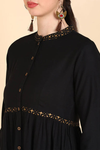 Black Cold-Shoulder Sleeves Anarkali Kurta