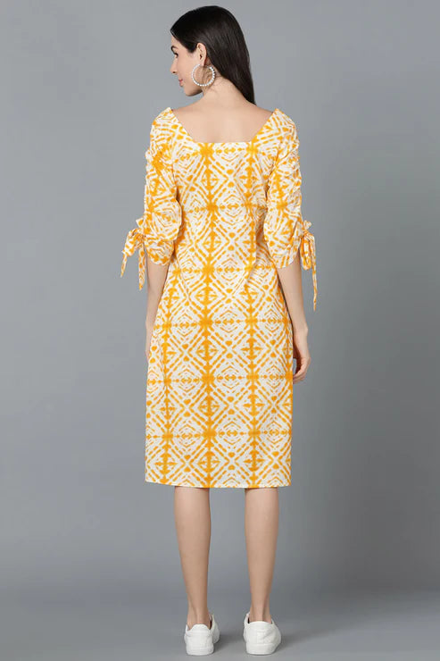 Yellow Cotton Dyed A-Line Midi Dress