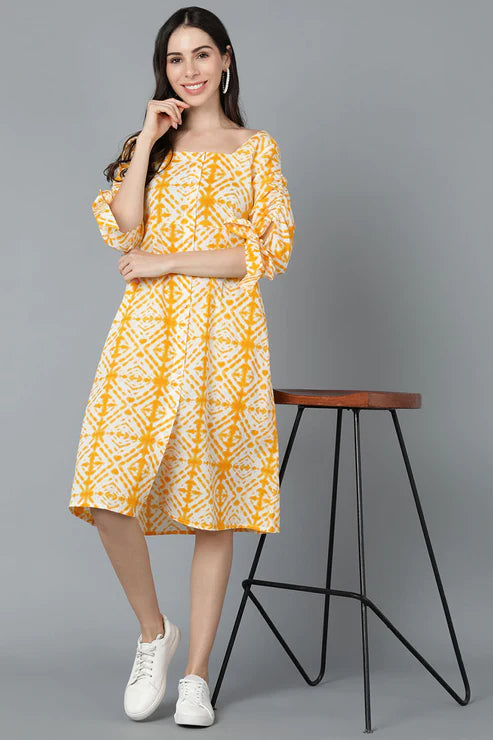 Yellow Cotton Dyed A-Line Midi Dress