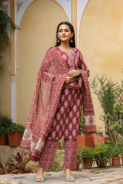 Maroon Rayon Blend Straight Suit Set