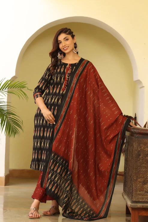 Black Ethnic Motifs Printed Panelled Rayon Blend Kurta