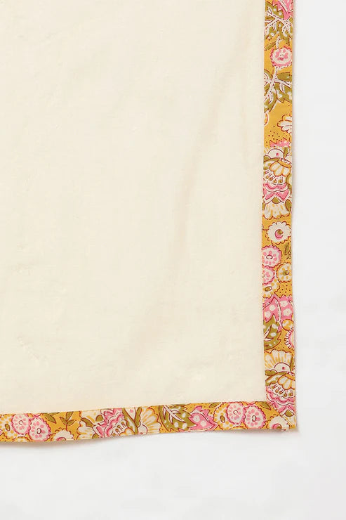 Yellow Cotton Blend Floral Printed Kurta Palazzos With Dupatta