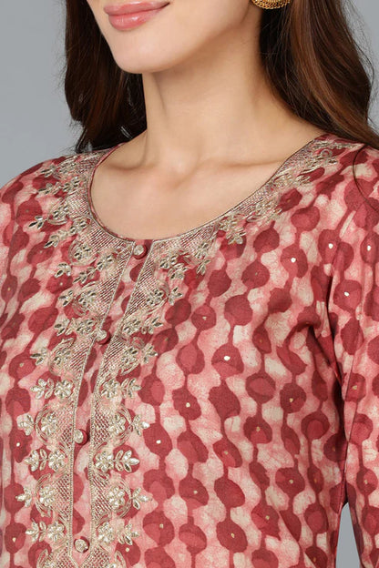 Beige Silk Blend Embroidered Geometric Printed Kurta Pant With Dupatta