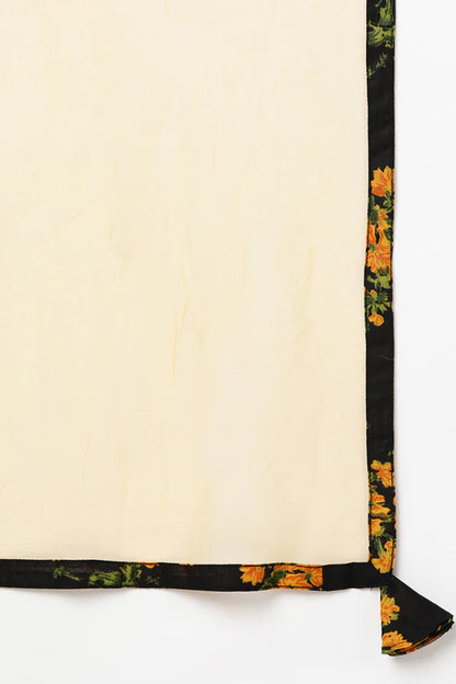 Black Rayon Blend Floral Straight Kurta Pant With Dupatta