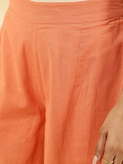 Orange Pleated Kurta With Palazzo Co-ord Set