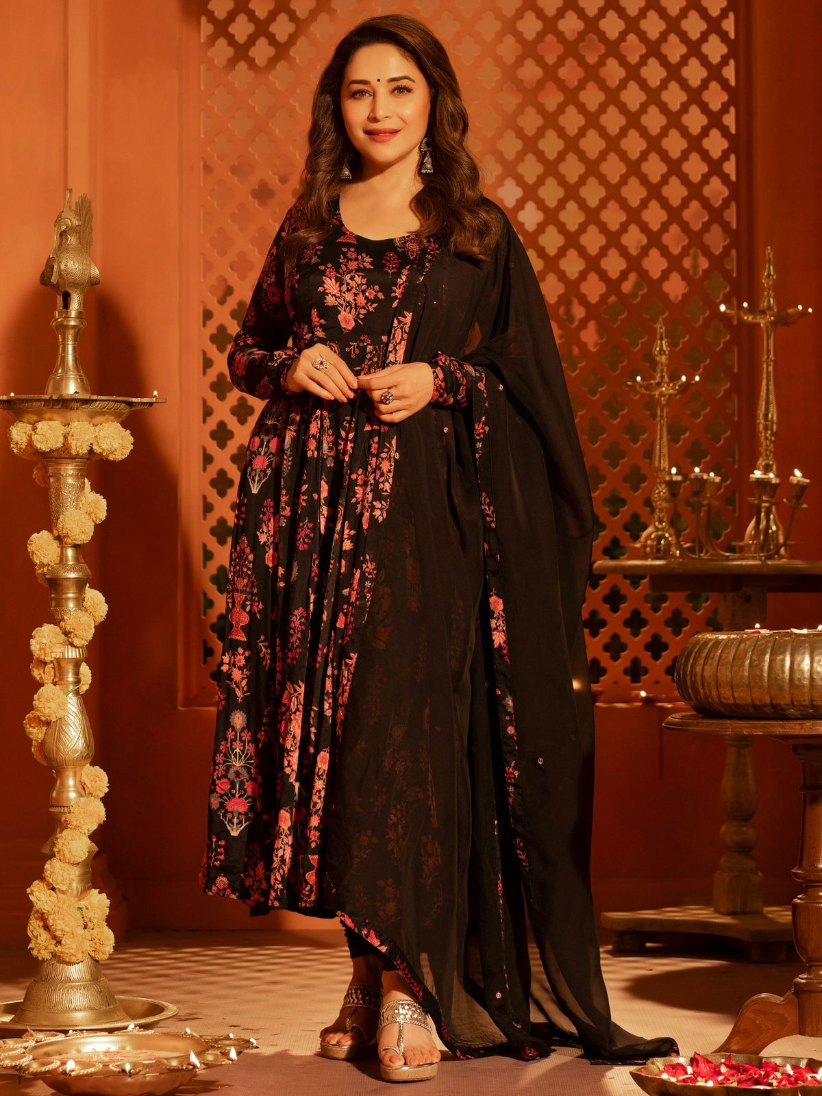 Black Ethnic Printed Zardozi Anarkali With Churidar And Dupatta