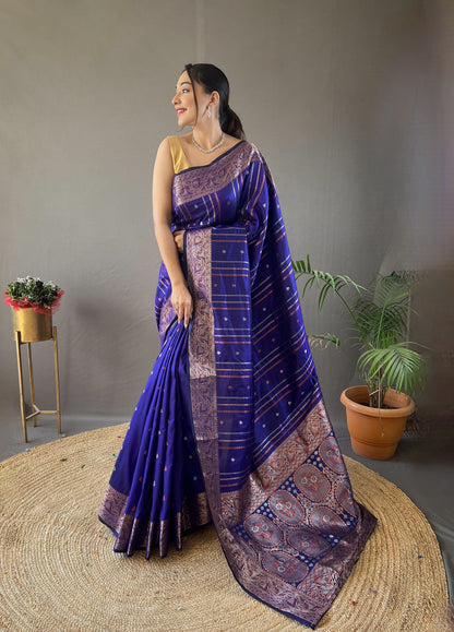 Blue Copper & Antique Zari Saree