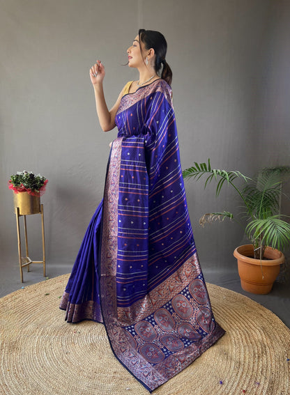 Blue Copper & Antique Zari Saree