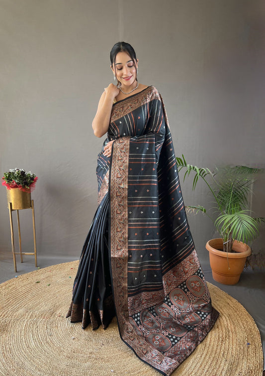 Black Copper & Antique Zari Saree