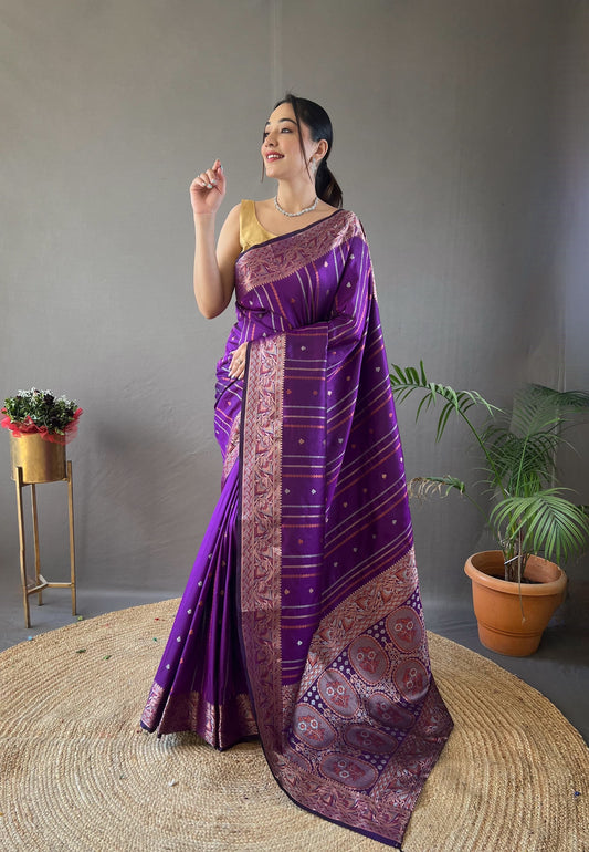 Purple Copper & Antique Zari Saree