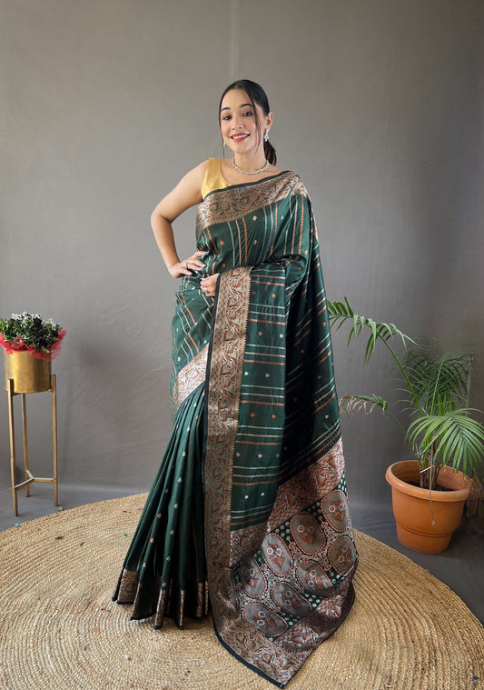 Green Copper & Antique Zari Saree