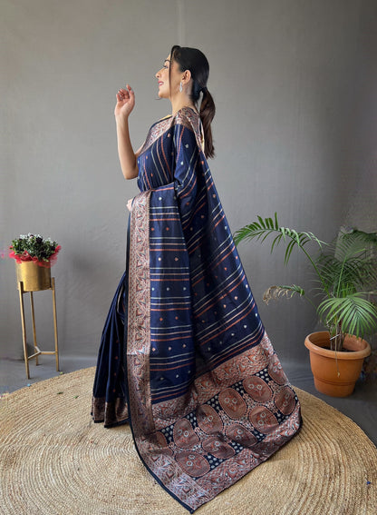 Navy Blue Copper & Antique Zari Saree