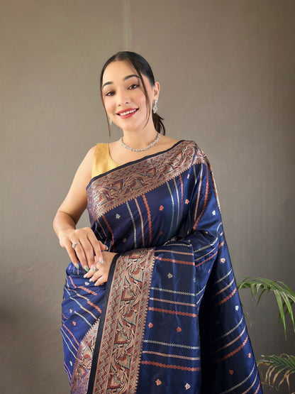 Navy Blue Copper & Antique Zari Saree