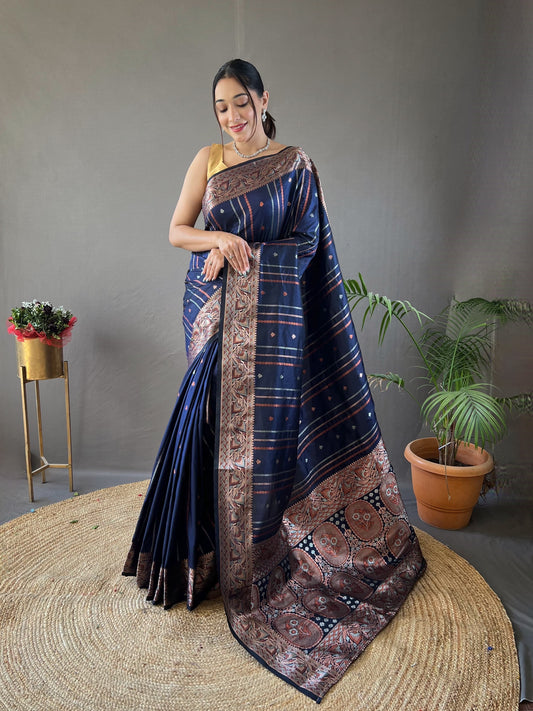 Navy Blue Copper & Antique Zari Saree