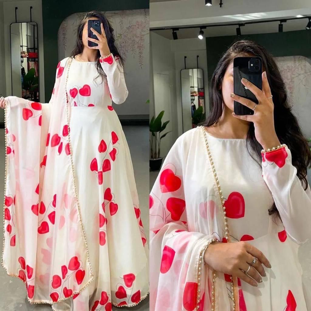 White Heart Print Maxi Gown Orchids Boutique