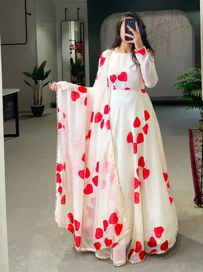 White Heart Print Maxi Gown Orchids Boutique