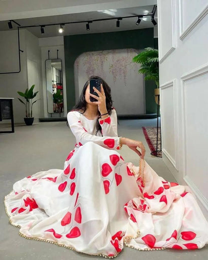 White Heart Print Maxi Gown Orchids Boutique