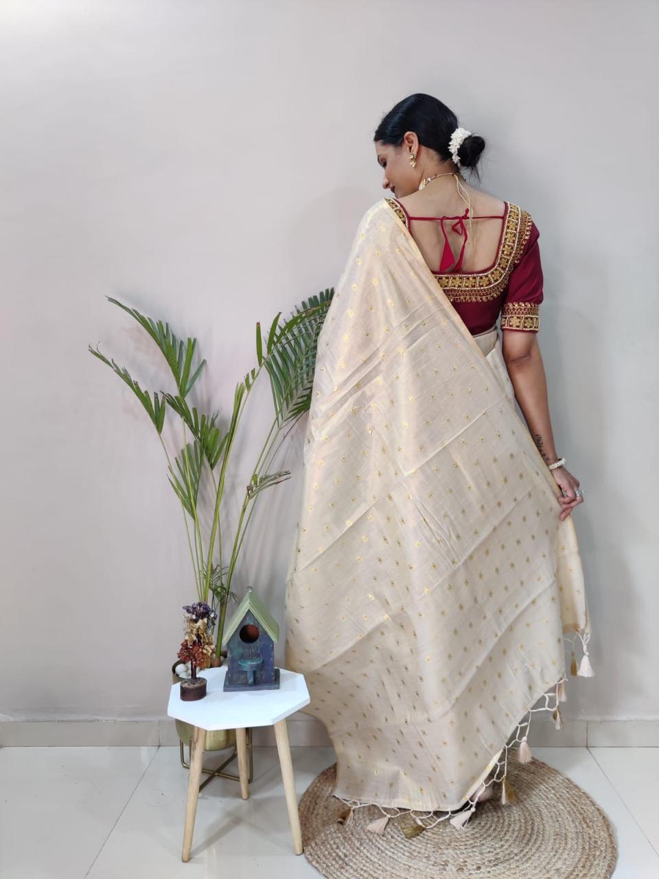 White Uppada Cotton Ready to Wear Saree Orchids Boutique