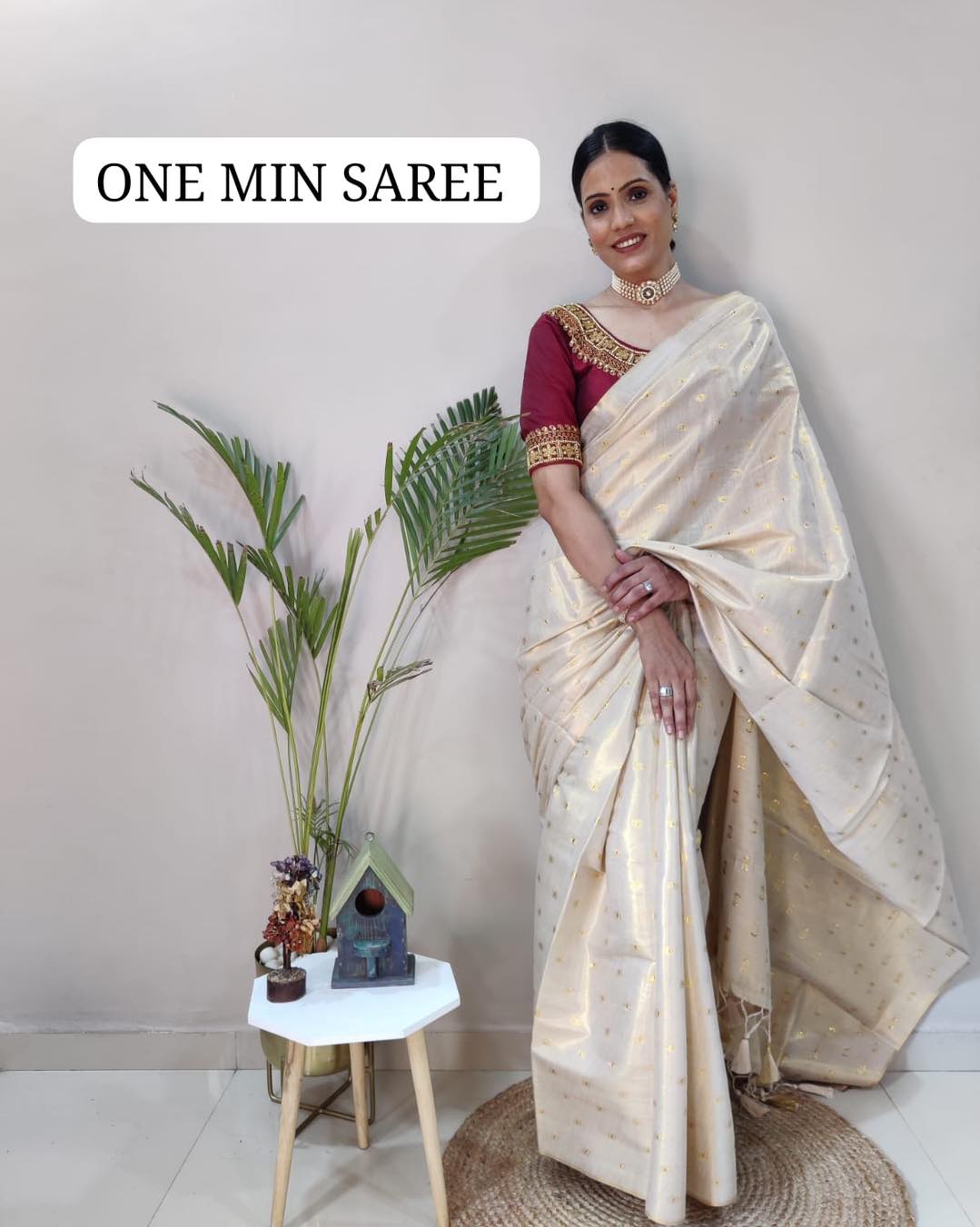 White Uppada Cotton Ready to Wear Saree Orchids Boutique