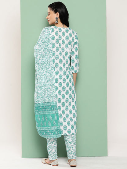 Women Floral Regular Pure Cotton Kurta with Trousers & Dupatta-Yufta Store-1365SKDWHS