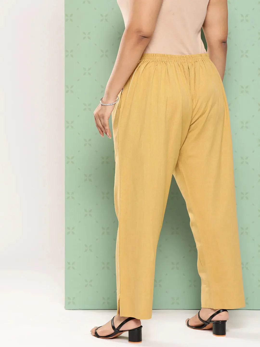 Women Plus Size Beige Cotton Ethnic Trousers-Yufta Store-4206PPNTBG3XL