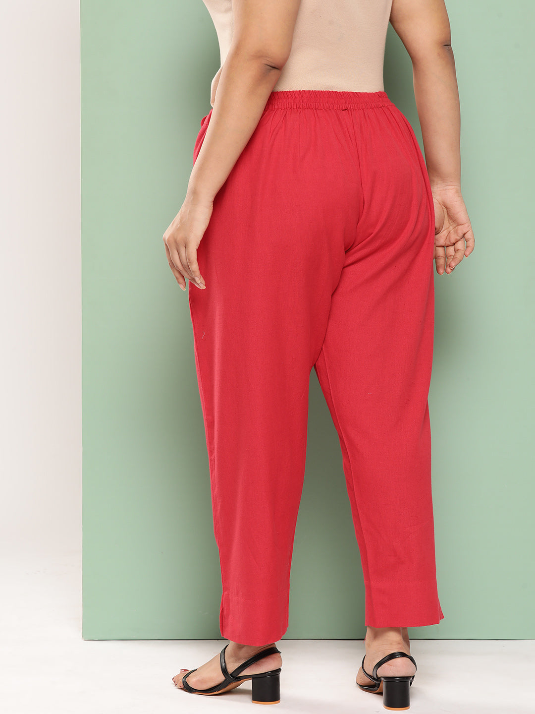 Women Plus Size Red Cotton Ethnic Trousers-Yufta Store-4206PPNTRD3XL