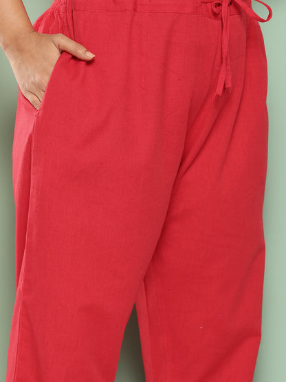 Women Plus Size Red Cotton Ethnic Trousers-Yufta Store-4206PPNTRD3XL