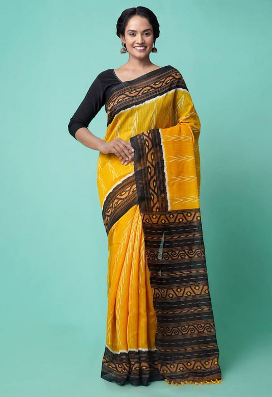 YELLOW IKAT SAMBALPURI SILK SAREE Orchids Boutique