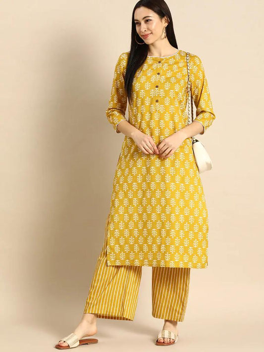 YELLOW RAYON KURTI PALAZZO SET Orchids Boutique