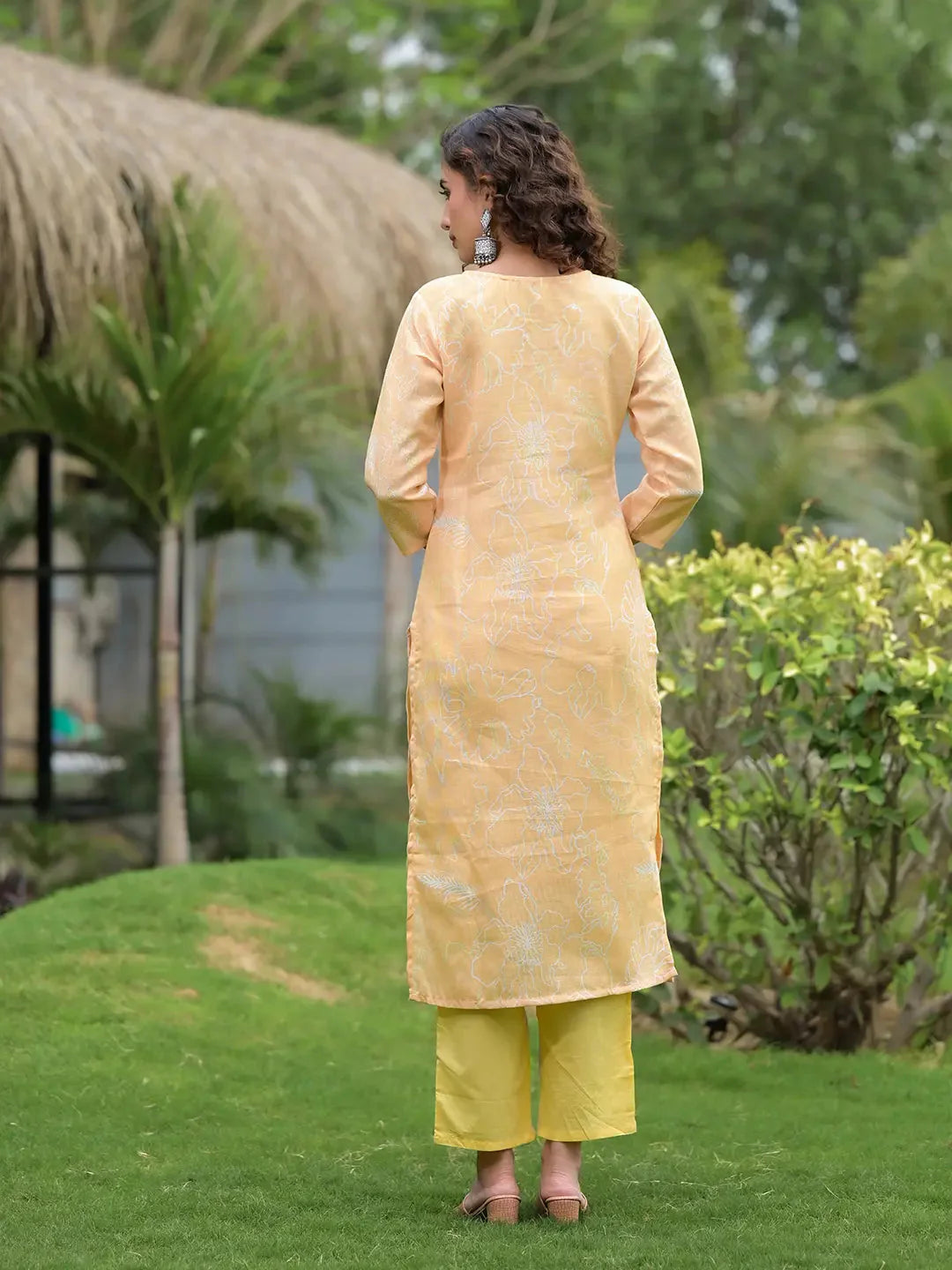 Yellow Digital Print Linen Cotton Have A Lining Kurta Trouser And Dupatta Set-Yufta Store-6866SKDYLS