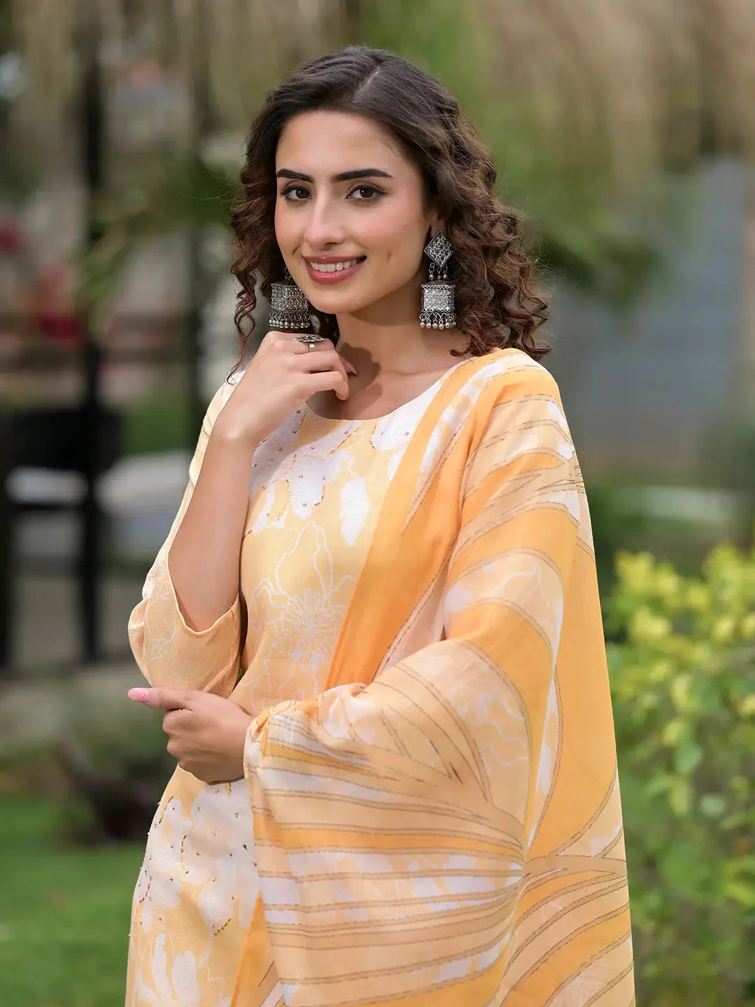 Yellow Digital Print Linen Cotton Have A Lining Kurta Trouser And Dupatta Set-Yufta Store-6866SKDYLS