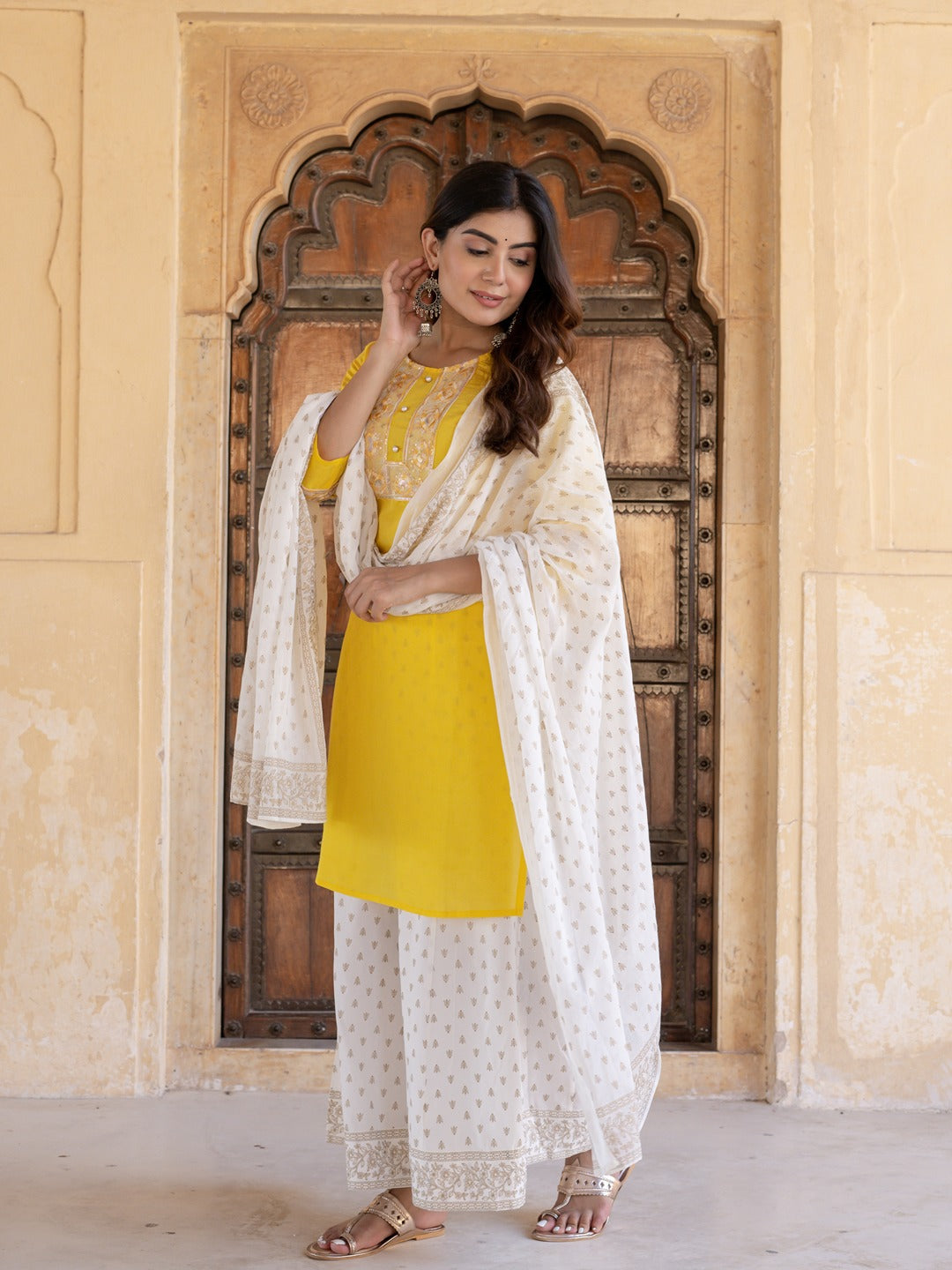 Yellow Dupatta Set-Yufta Store-9981SKDYLS