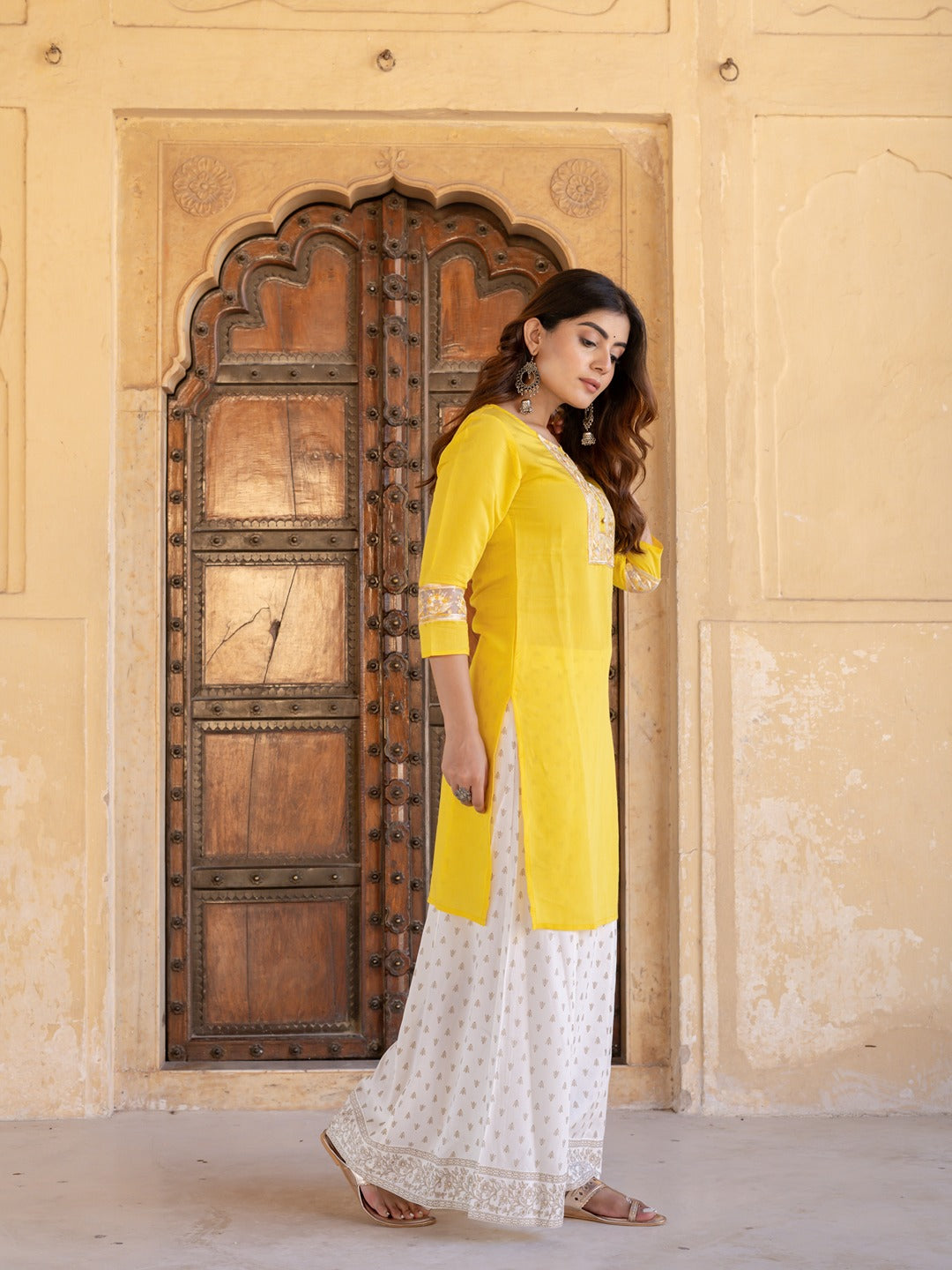 Yellow Dupatta Set-Yufta Store-9981SKDYLS