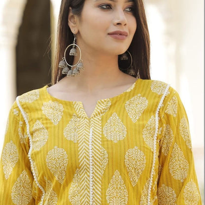 Yellow Printed Kurti Orchids Boutique