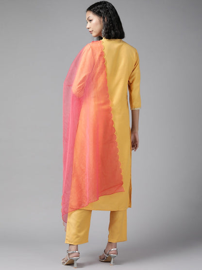 Yellow Thread Work Dupatta Set-Yufta Store-9853SKDYLS