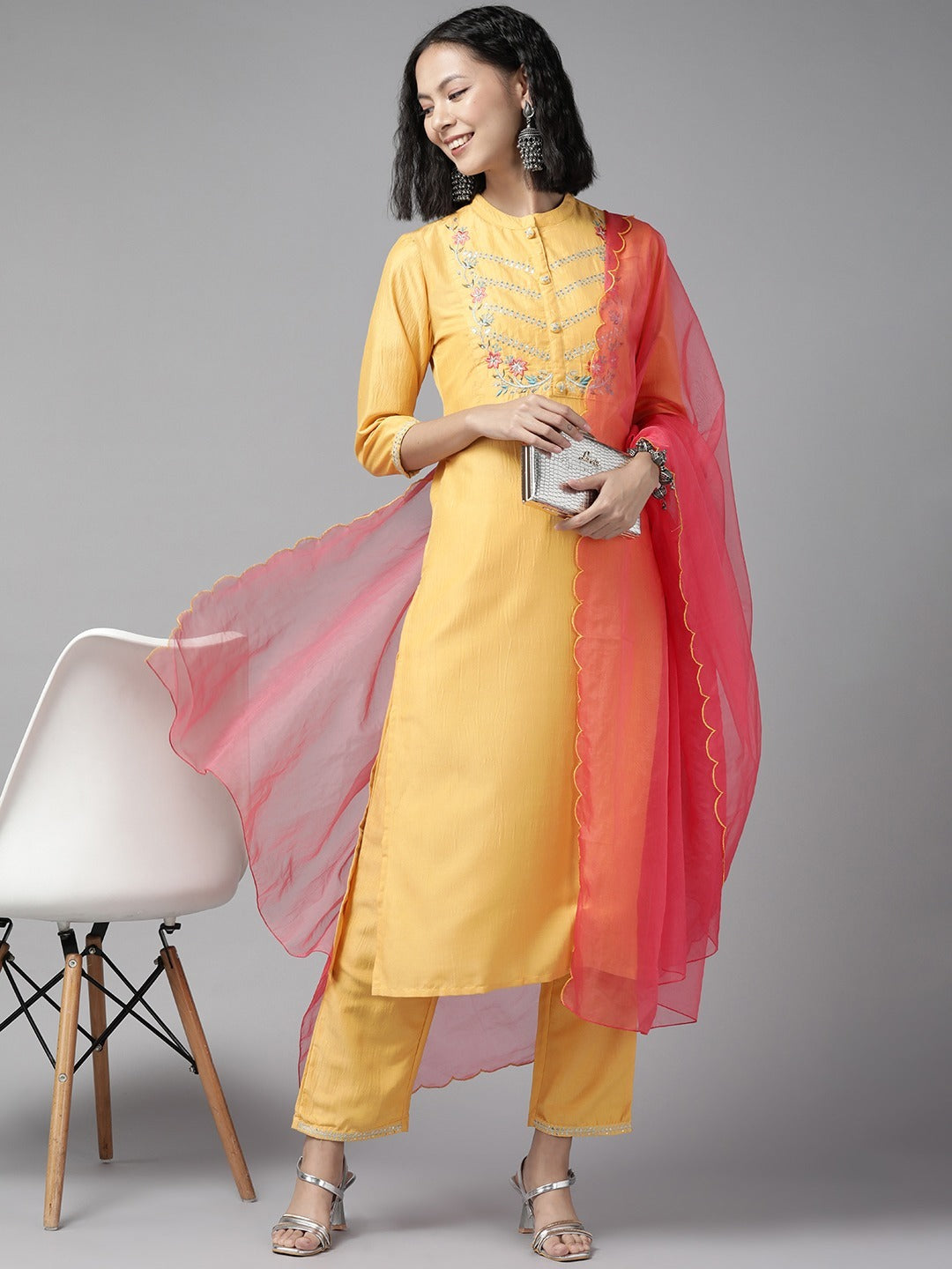 Yellow Thread Work Dupatta Set-Yufta Store-9853SKDYLS