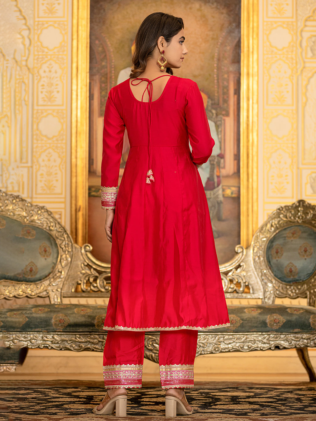 Yufta Hot Pink Solid Anarkali Kurta Trouser And Dupatta Set-Yufta Store-1779SKDHPS