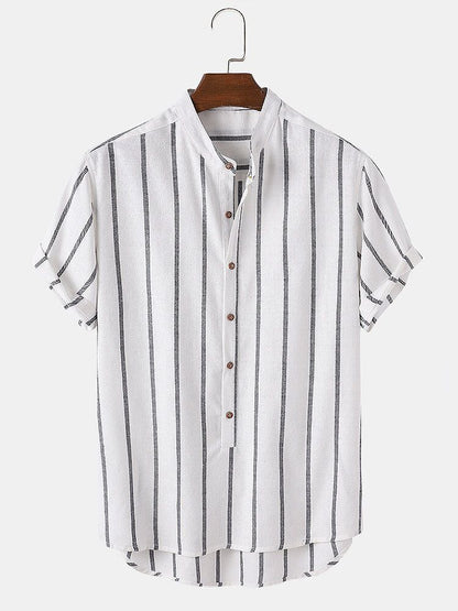 Simple Fashion Striped Men's Stand Collar Short Sleeve Shirt Men