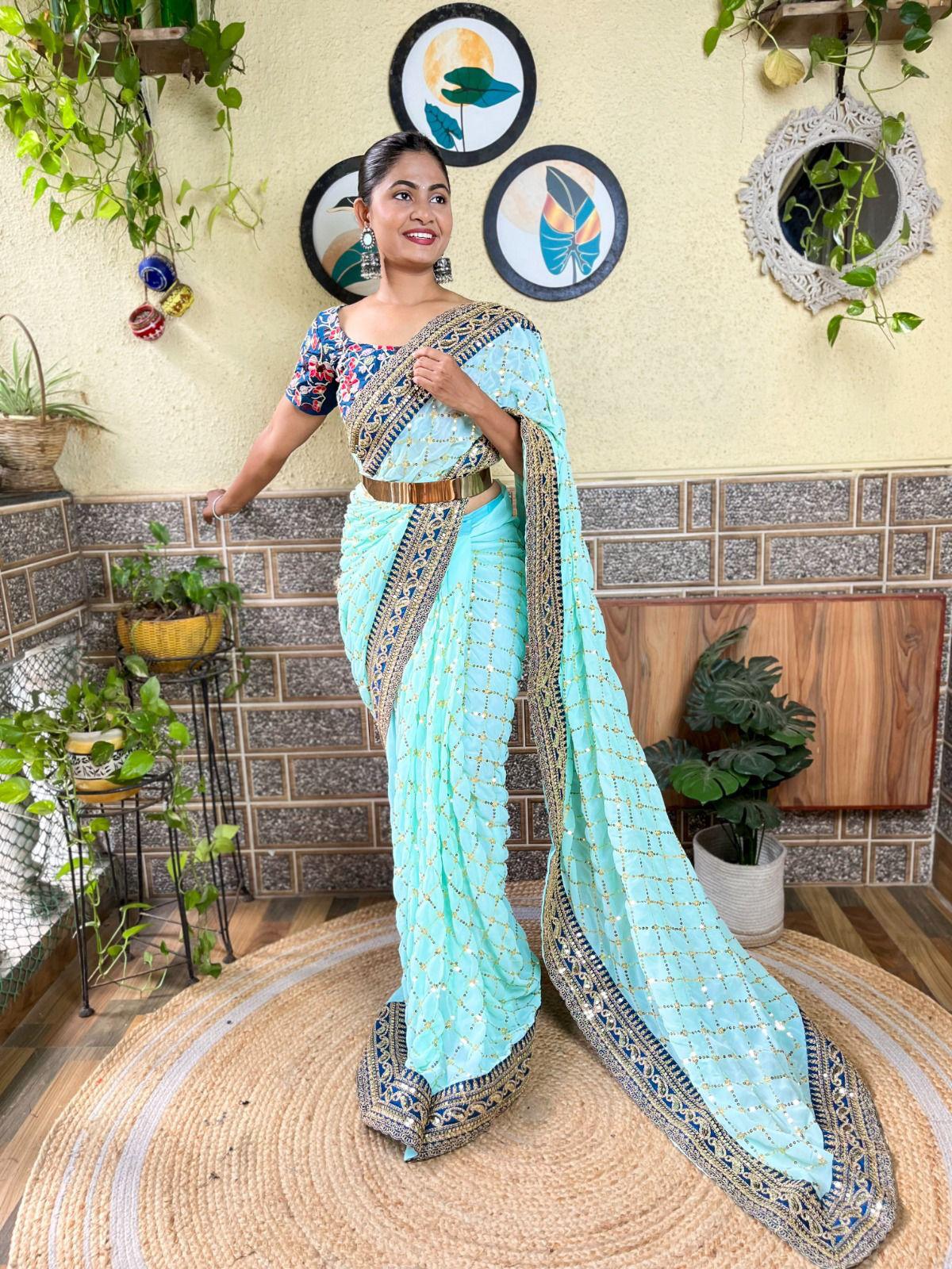 Georgette Sequence Work Ready To Wear Saree