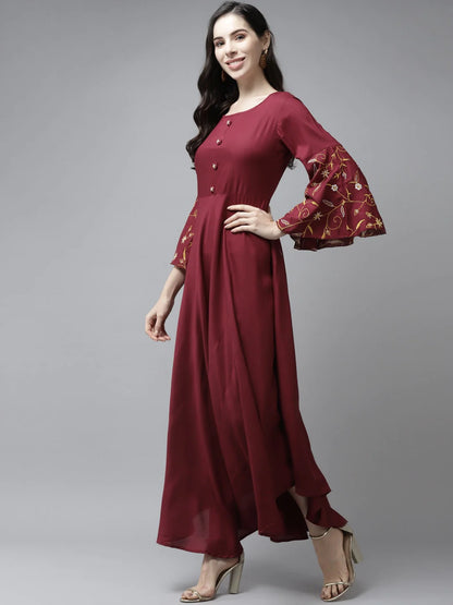 Maroon & Mustard Maxi Dress & Suit Sets