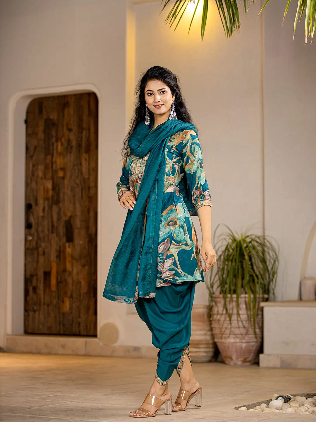 Cotton Teal Blue Zari_Work Kurta Dhoti Dupatta Set-Yufta Store-1921SKDTBS