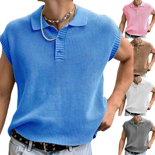 Men's Solid Color Polo Shirt Lapel Short Sleeve Solid Color Sweater