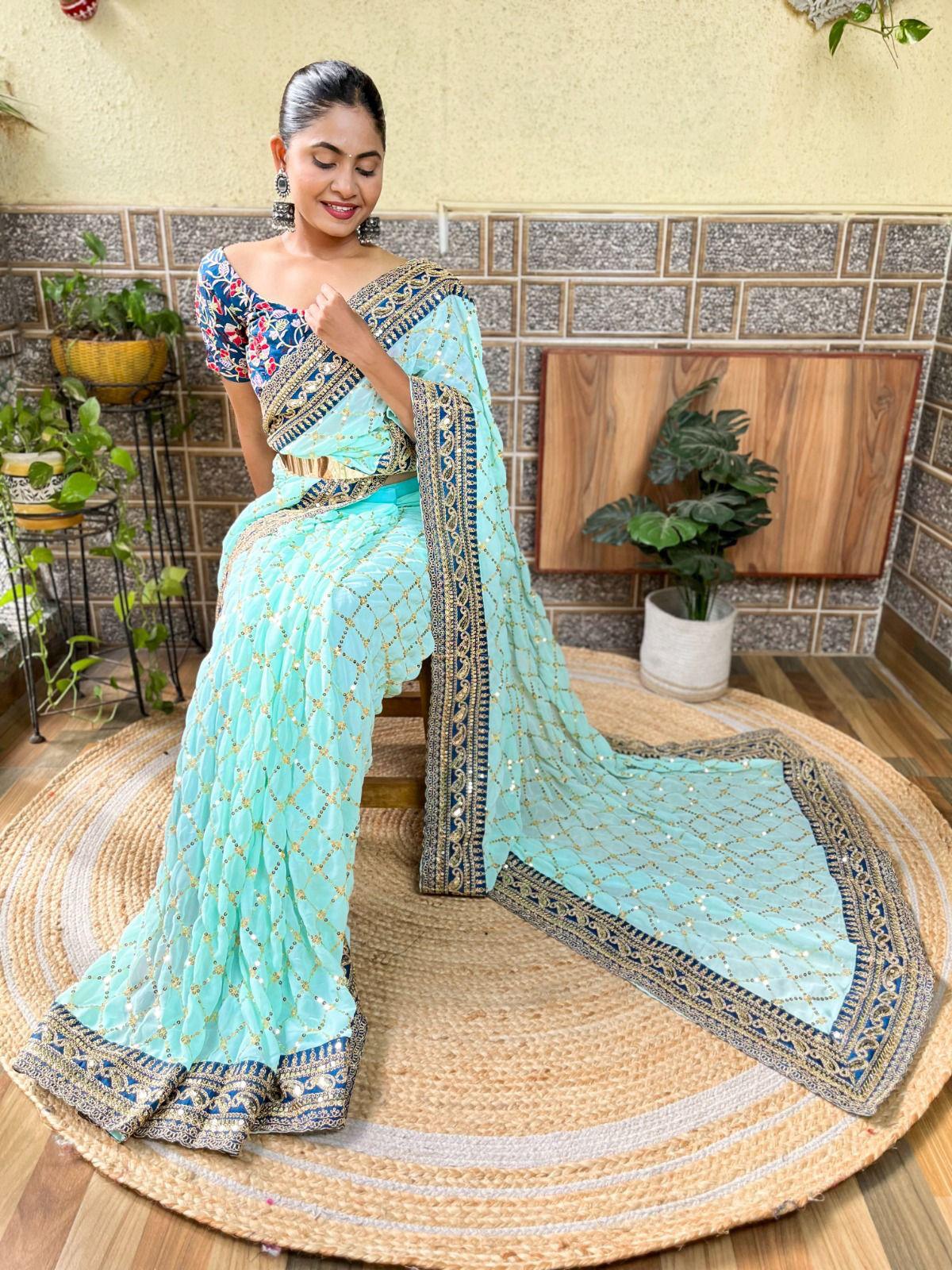 Georgette Sequence Work Ready To Wear Saree